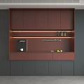 Modern Warm Brown Sideboard with LED Illuminated Shelf Coffee Machine and Fresh Fruits