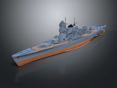 Detailed Military Warship Model Featuring Gray Hull And Orange Bottom Design 3d model