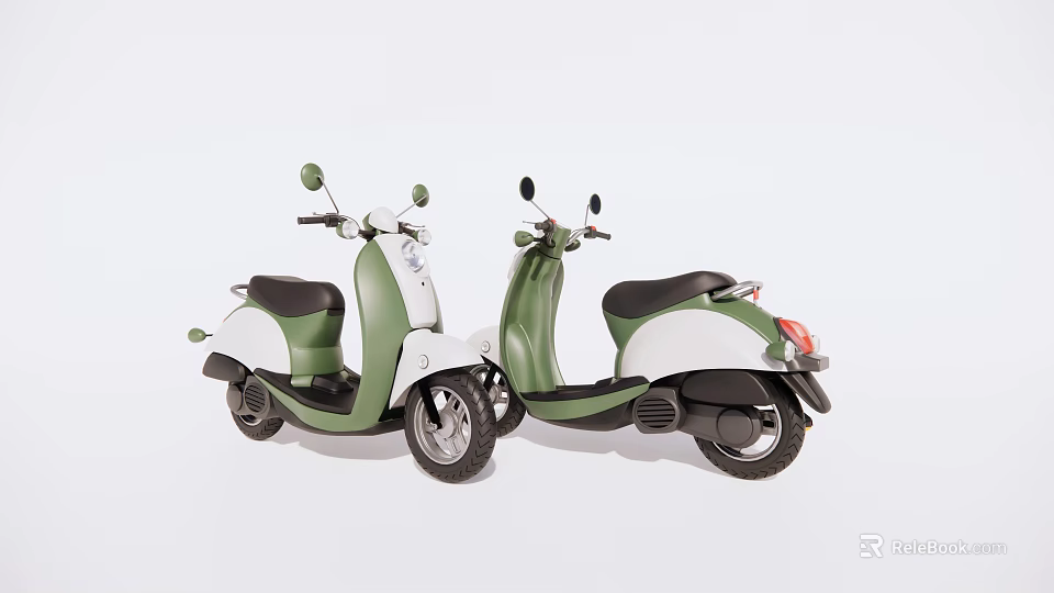 Two Green And White Scooters With Classic Design And Modern Features Parked Side By Side 3d model 