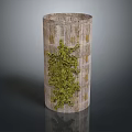 Decorative Cylindrical Column With Wood Grain Texture And Green Plant Design