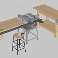 Wooden Workbench Table Set With Stool Shelf And Metal Frame Design 3d model