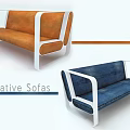 Modern Orange Blue Sofa and Teapoy Set With White Frame and Stylish Design