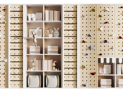 Modern Decorative Cabinet With Open Wooden Shelves Displaying Books And Small Ornaments 3d model
