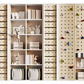 Modern Decorative Cabinet With Open Wooden Shelves Displaying Books And Small Ornaments