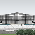Modern Tourist Center With Glass Facade White Pattern Decoration Plaza People Walking