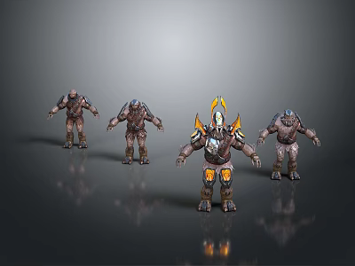 Game and Movie Armored Warrior Characters With Yellow Orange Accents Standing Poses 3D Render 3d model
