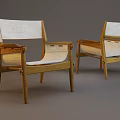 Two Modern Leisure Chairs With Wooden Frame And Light Fabric Seat Backrest