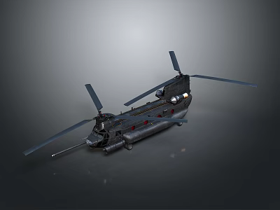 Military Combat Helicopter With Twin Rotor Design And Advanced Weapon Systems 3d model