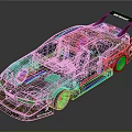 Modified Race Car With Colorful Stripes Number 28 Rear Spoiler And Sponsor Logos