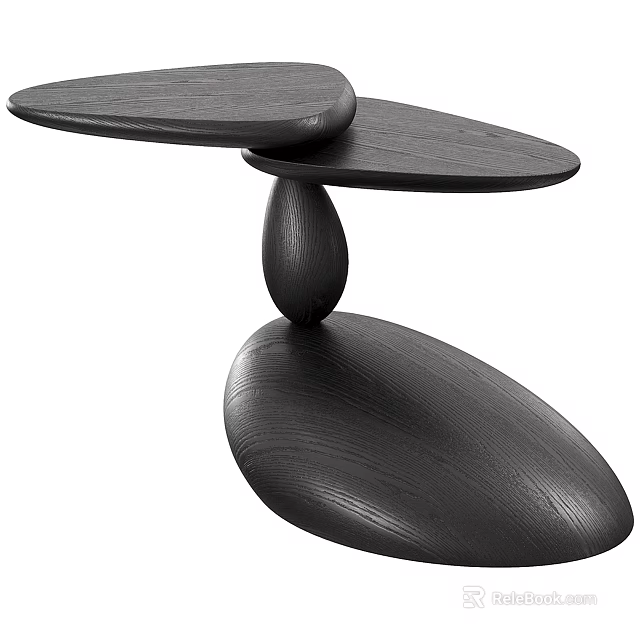 Modern Black Wooden Coffee Table With Unique Layered Tabletop And Organic Base 3d model 