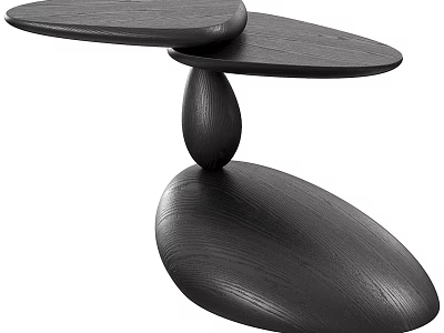 Modern Black Wooden Coffee Table With Unique Layered Tabletop And Organic Base 3d model