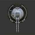 Military Bunker Model With Dome Shaped Design Dual Barrel Cannon Stone Wall Enclosure Grass Base