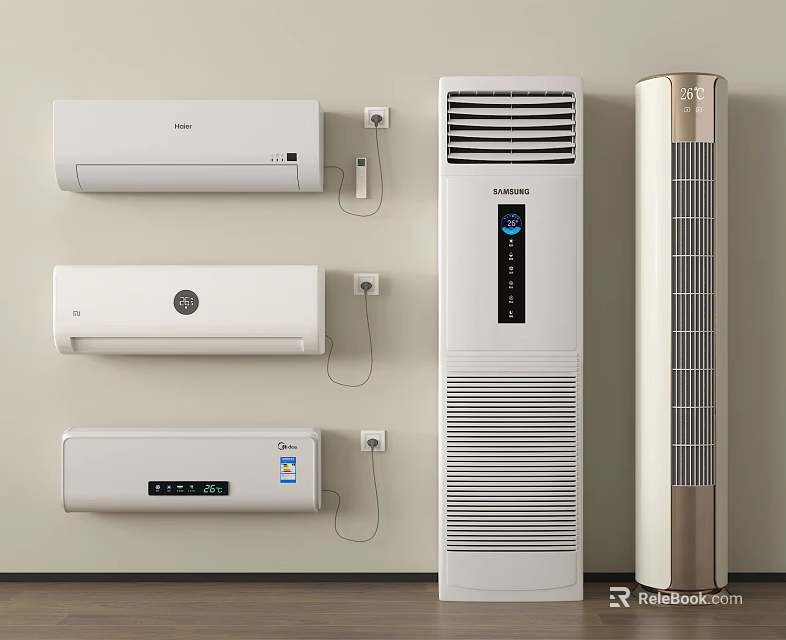 Air Conditioner Fans Different Styles Wall Mounted And Tower Designs For Home Use 3d model 