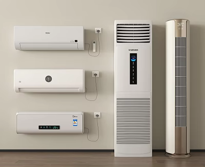 Air Conditioner Fans Different Styles Wall Mounted And Tower Designs For Home Use 3d model