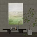 Stylish Interior Decor With Large Gradient Painting Green Plant And Black Console Table 3d model