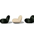 Three Single Sofas With Modern Curved Design In Black And Beige Colors 3d model