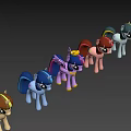 Cute Animated Little Pony Characters With Blue Purple Pink Manes And Horns