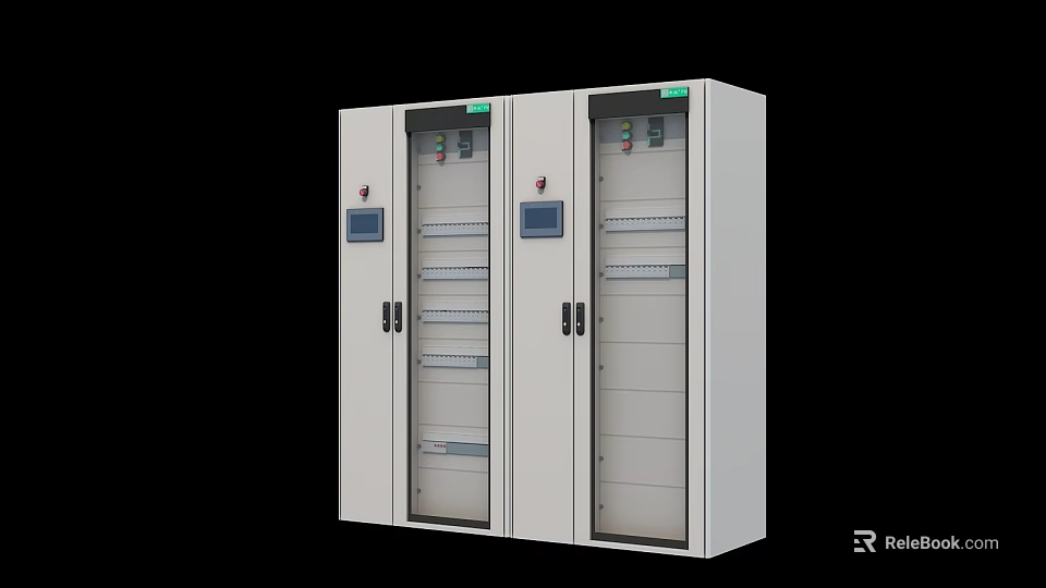 Double White Glass Door Server Cabinet With Internal Shelves And Control Panel 3d model 
