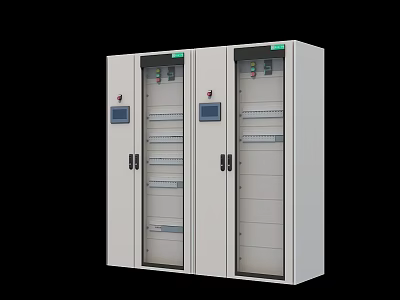 Double White Glass Door Server Cabinet With Internal Shelves And Control Panel 3d model