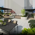 Rooftop Garden with Outdoor Furniture Green Plants and City Skyline View