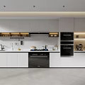 Open Modern Kitchen Interior Design With White Cabinets And Black Appliances 3d model