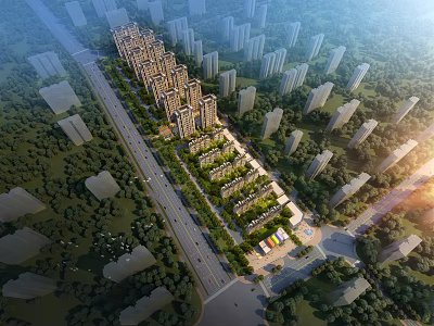 Aerial Planning of Modern Residential Area with High Rise Buildings and Greenery 3d model