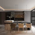 Elegant Modern Restaurant Interior With Dining Table Chairs And Pendant Lights 3d model