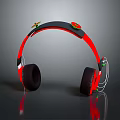 Red And Black Over Ear Headphones With Green Accents And White Wire Reflective Design
