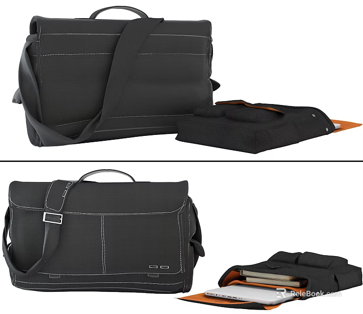 Black Messenger Bag With Adjustable Shoulder Strap Multiple Compartments Inner Pockets And Buckle Closure 3d model 