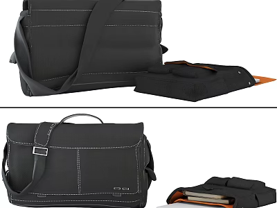 Black Messenger Bag With Adjustable Shoulder Strap Multiple Compartments Inner Pockets And Buckle Closure 3d model