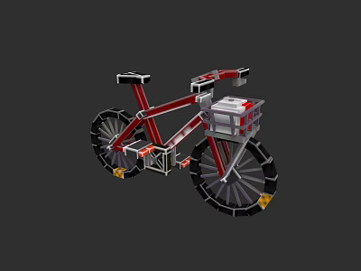 Stylish Red Frame Bicycle With White Gray Basket Black Wheels Yellow Accents 3d model