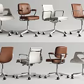 Modern Office Chairs in White and Brown with Swivel Wheels and Ergonomic Design