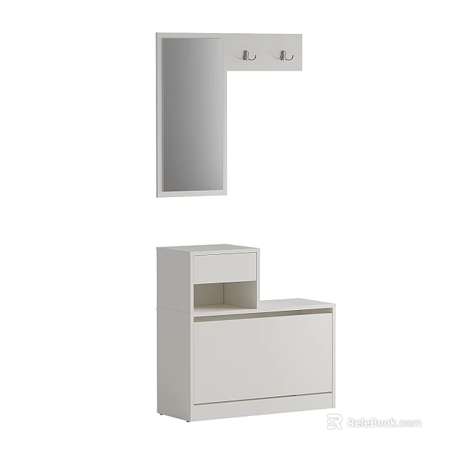 Minimalist White Entryway Cabinet And Side Cabinet With Open Shelf And Drawer 3d model 