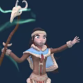 Mystical Tribal Character With Antlered Staff And Green Spirit Smoke Casting Spell