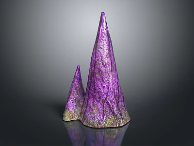 Modern Architectural Structure With Purple Gold Textured Cone Shaped Sculptural Design 3d model