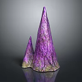 Modern Architectural Structure With Purple Gold Textured Cone Shaped Sculptural Design
