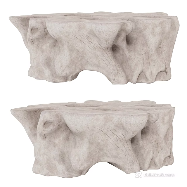 Rustic Textured Stone Coffee Table With Natural Rock Patterns And Solid Base 3d model