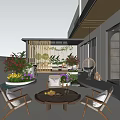 Roof Garden Outdoor Seating Area With Wooden Coffee Table And Plants Modern Design