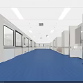 Modern Hospital Ward Interior With Multiple Medical Beds Blue Flooring White Ceiling And Monitoring Cameras