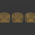 Three Stylish Rattan Leisure Chairs Featuring Round Design Woven Texture And Cushioned Seats