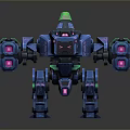 Sci Fi Blue Green Mechanical Robot With Multiple Cannons And Pink Light Effects 3d model
