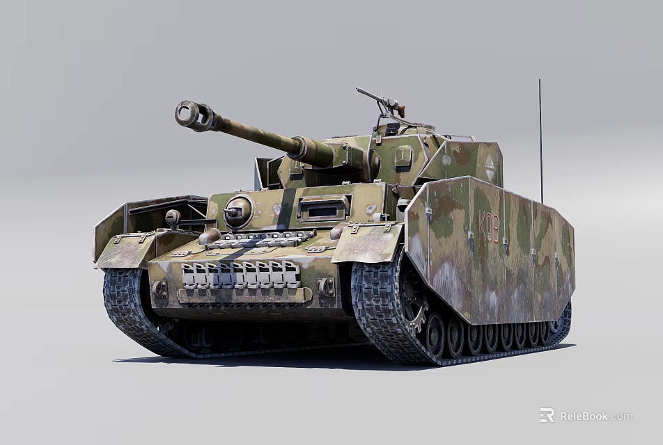 Military Tank With Camouflage Paint And Cannon 3d model 