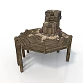 Rustic Wooden Hexagonal Table With Decorative Tower Like Elements On Top 3d model