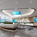 Modern Service Hall Interior With Reception Desk Service Counters And Marble Floor