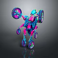 Futuristic Blue Pink Mechanical Vehicle With Multiple Colored Wheels And Robotic Structure 3d model