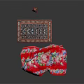 Red Floral Pattern Square Rug With Intricate Traditional Designs And Decorative Details