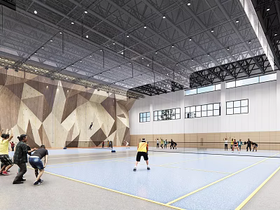 Indoor Gymnasium Space With People Engaging In Sports And Fitness Activities 3d model