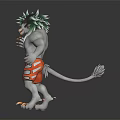 Fantasy Mythical Creature Character With Green Hair Gray Body And Orange Shorts