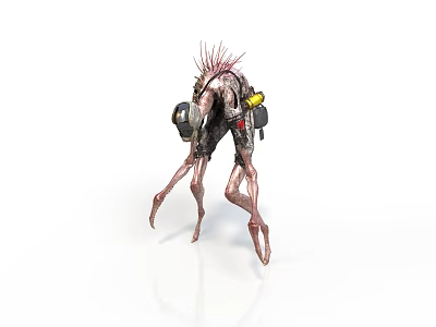 Futuristic Biomechanical Monster With Spiked Back Long Legs And Mechanical Gear 3d model