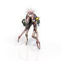 Futuristic Biomechanical Monster With Spiked Back Long Legs And Mechanical Gear